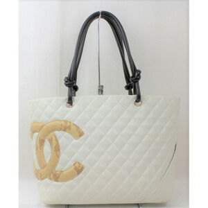 Chanel Python Cambon Tote Handbag White Black Snake Calfskin